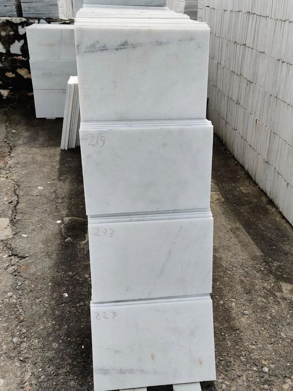 Stacked finished marble pieces ready for dispatch
