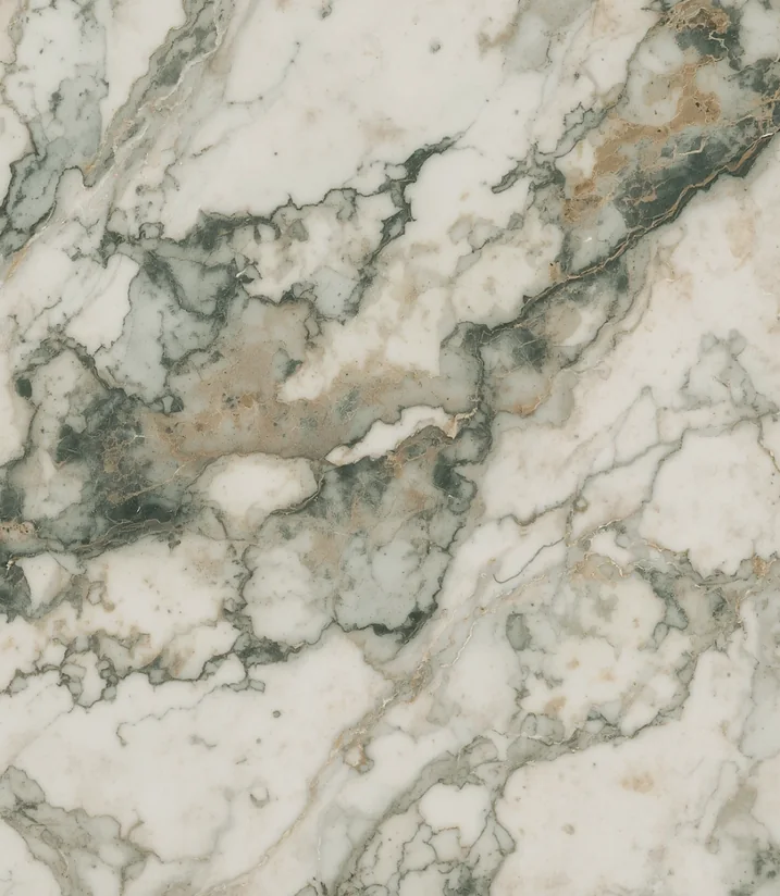 Ambaji White Green Shade marble texture with green mineral veining on a white base